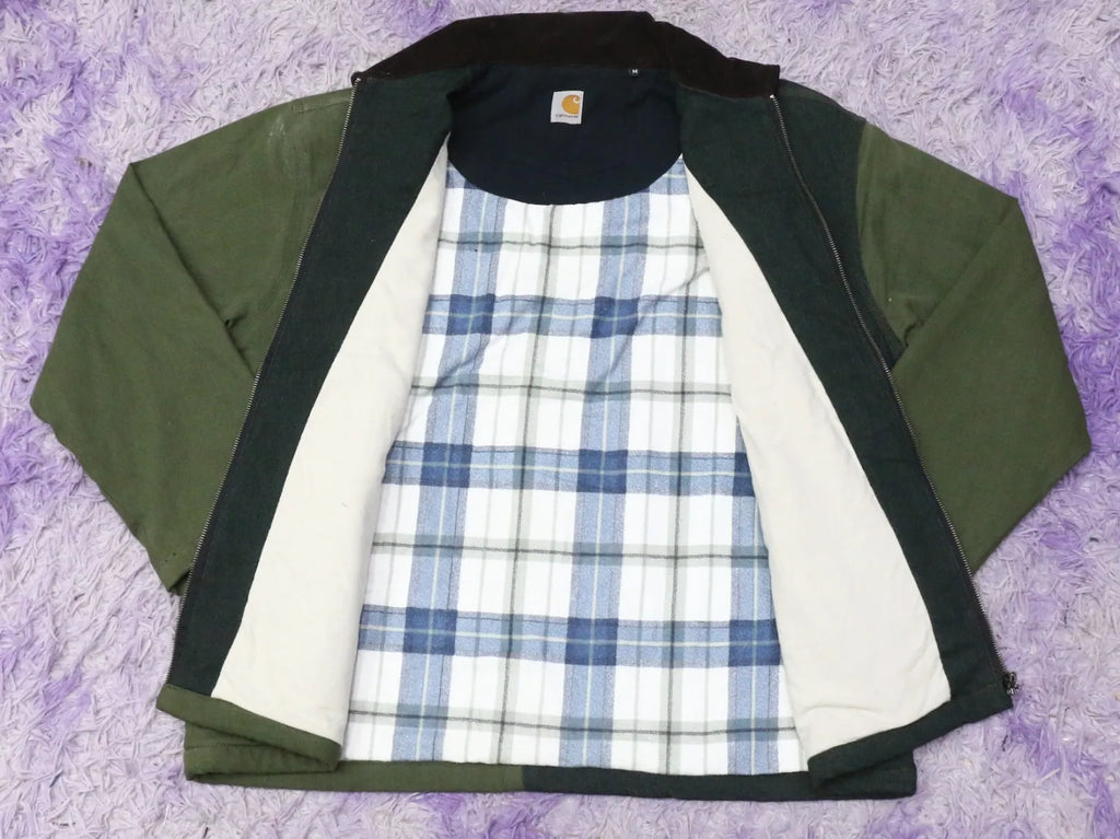 CR1451 Upcycled Workwear Jacket – Dual Tone Olive Green Panel Design