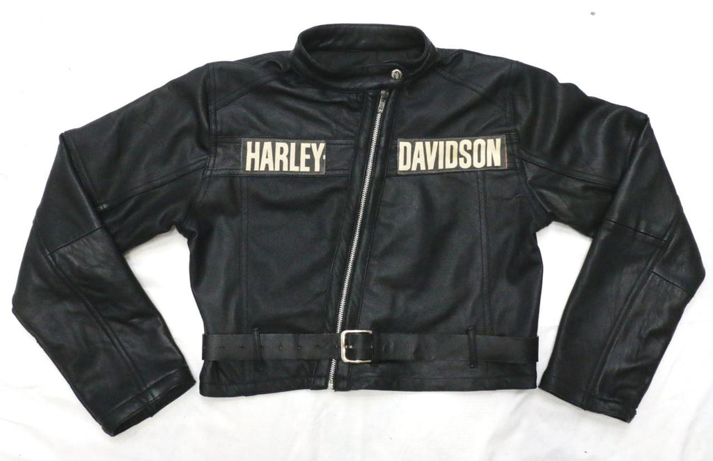 CR2057 UPCYCLED HARLEY-STYLE CROPPED MOTO LEATHER JACKET