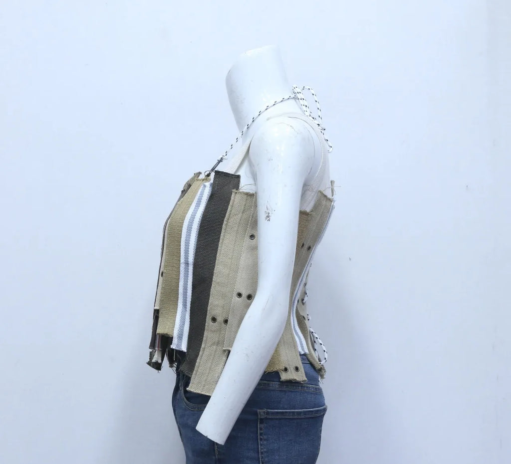 CR608 Upcycled Urban Belted Patch Crop Top