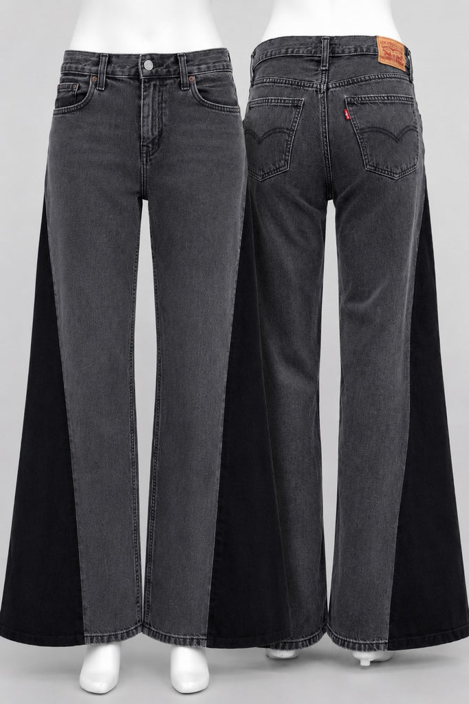 CR1827 UPCYCLED CONTRAST PANEL FLARE JEANS
