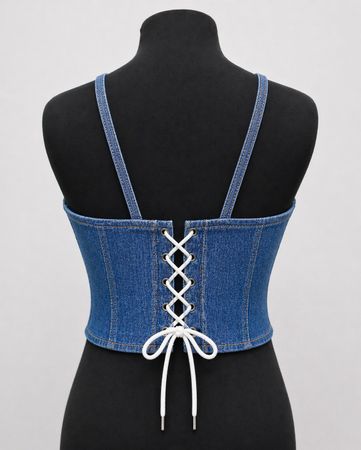 CR2096 Upcycled Denim Corset Top