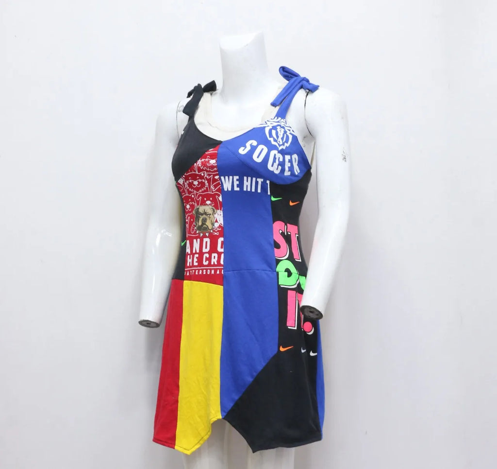 CR597 Upcycled Patchwork Fusion Mini Dress