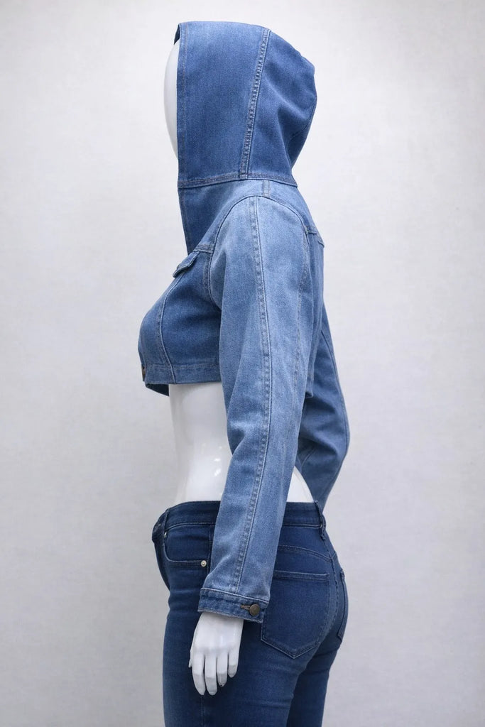 CR1445 Cropped Denim Hoodie Jacket – Slim Fit