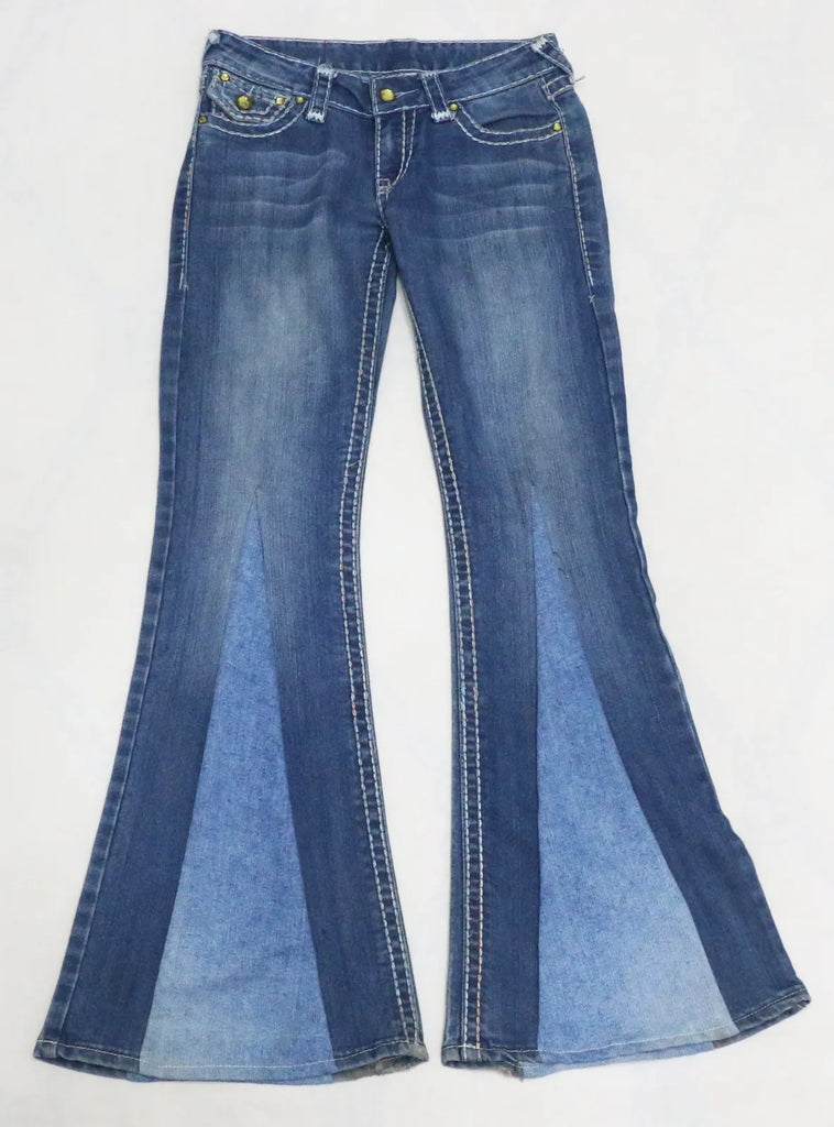 CR1671 UPCYCLED PANEL FLARE JEANS