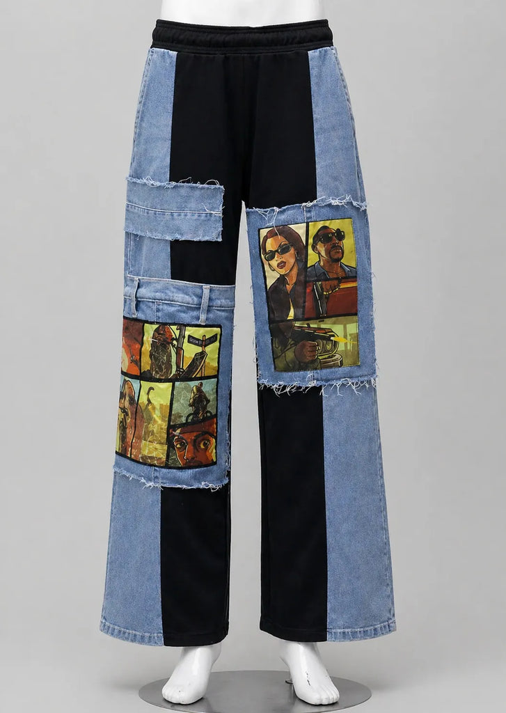 CR1563 Upcycled Graphic Panel Jeans