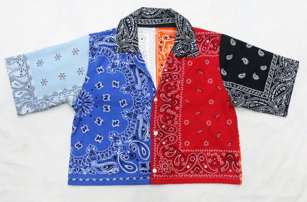 CR2027 UPCYCLED BANDANA PATCHWORK CROPPED SHIRT