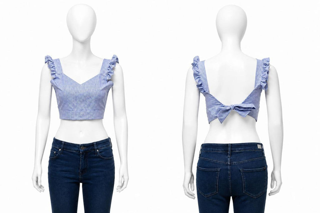 CR1858 Upcycled Gingham Ruffle Top