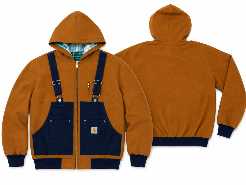 CR1921 UPCYCLED OVERALL-PANEL HOODED JACKET