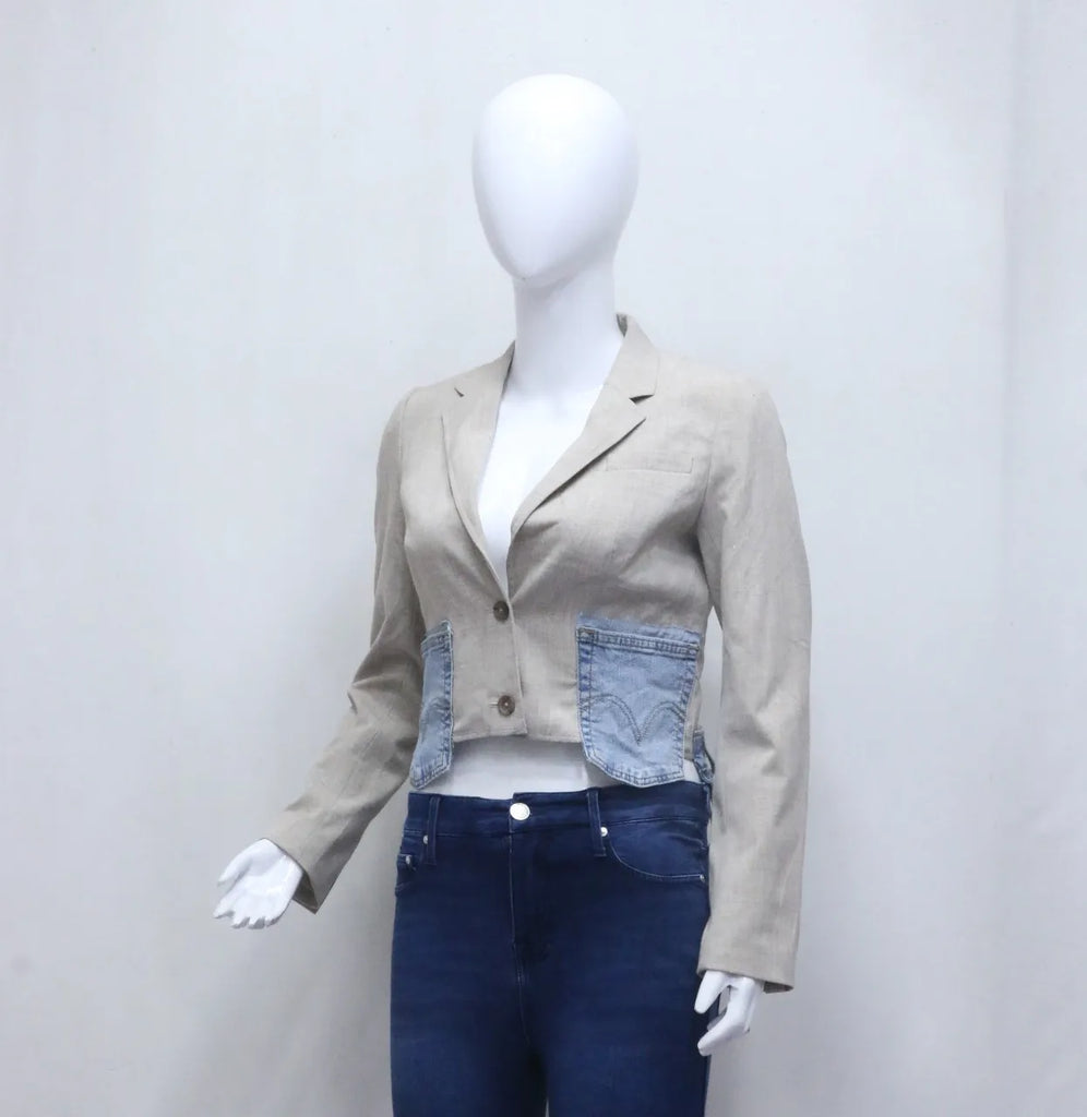 CR751 The Upcycled Denim-Patch Cropped Blazer