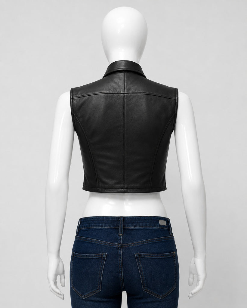 CR1865 UPCYCLED UTILITY CROPPED LEATHER VEST