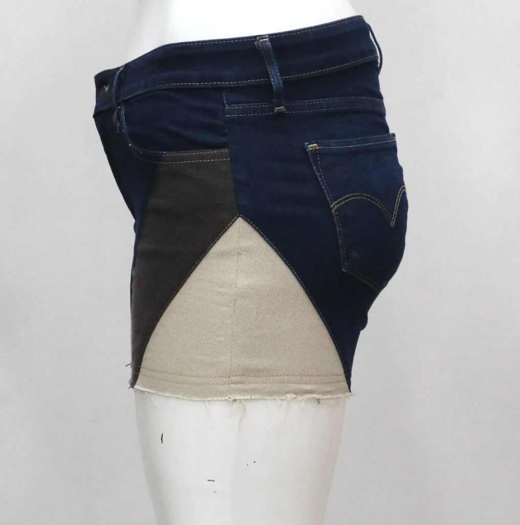 CR1679 UPCYCLED PANEL DENIM SHORTS