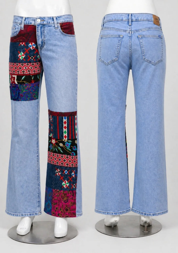 CR1554 Upcycled Patchwork Flare Jeans