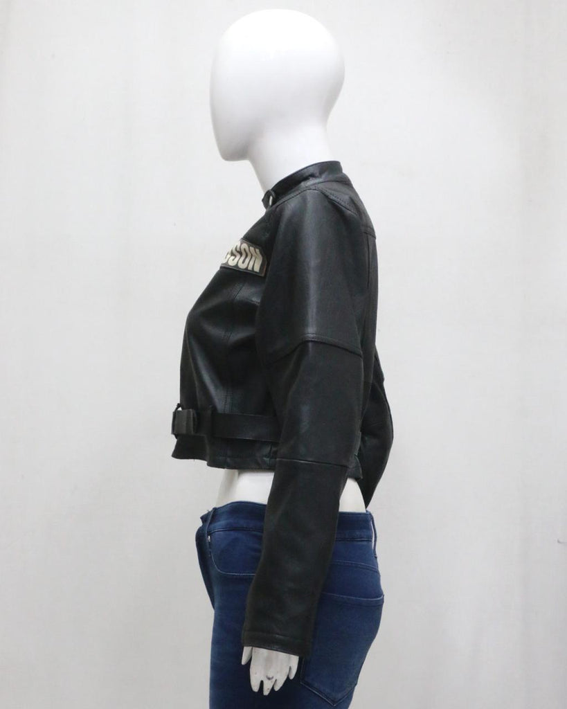 CR2057 UPCYCLED HARLEY-STYLE CROPPED MOTO LEATHER JACKET