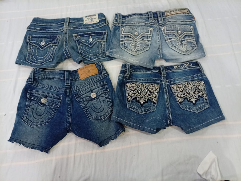 CR10565 Upcycled Kids’ Mix Branded Mini Denim Shorts