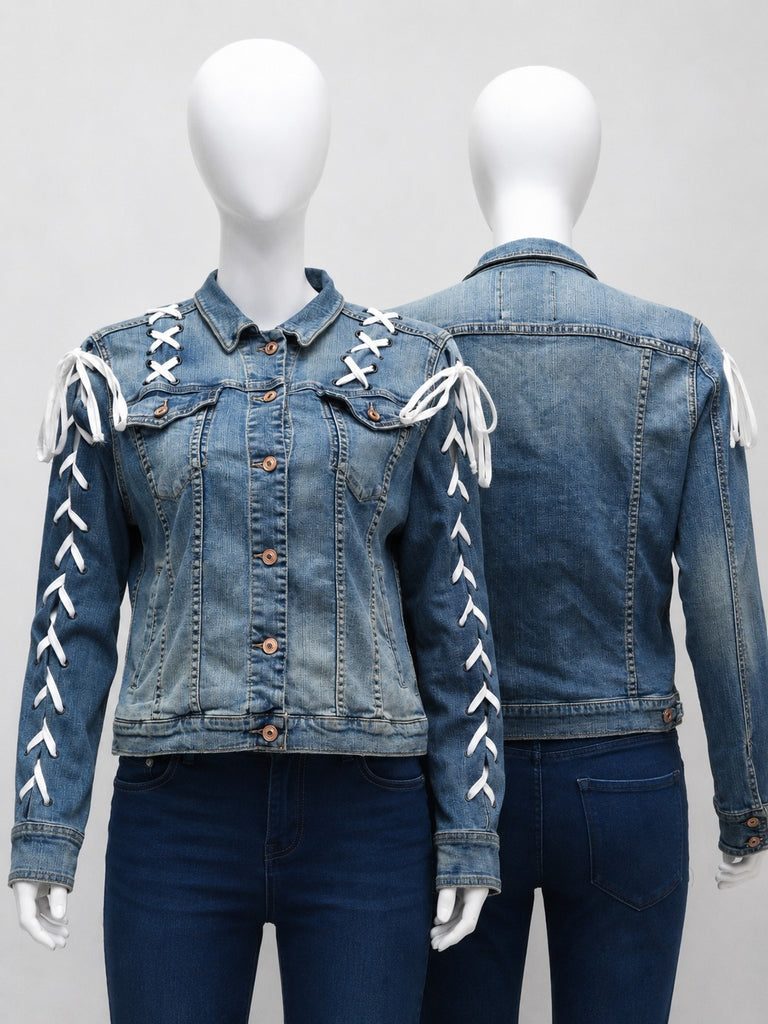 CR1813 UPCYCLED LACE-UP DENIM JACKET