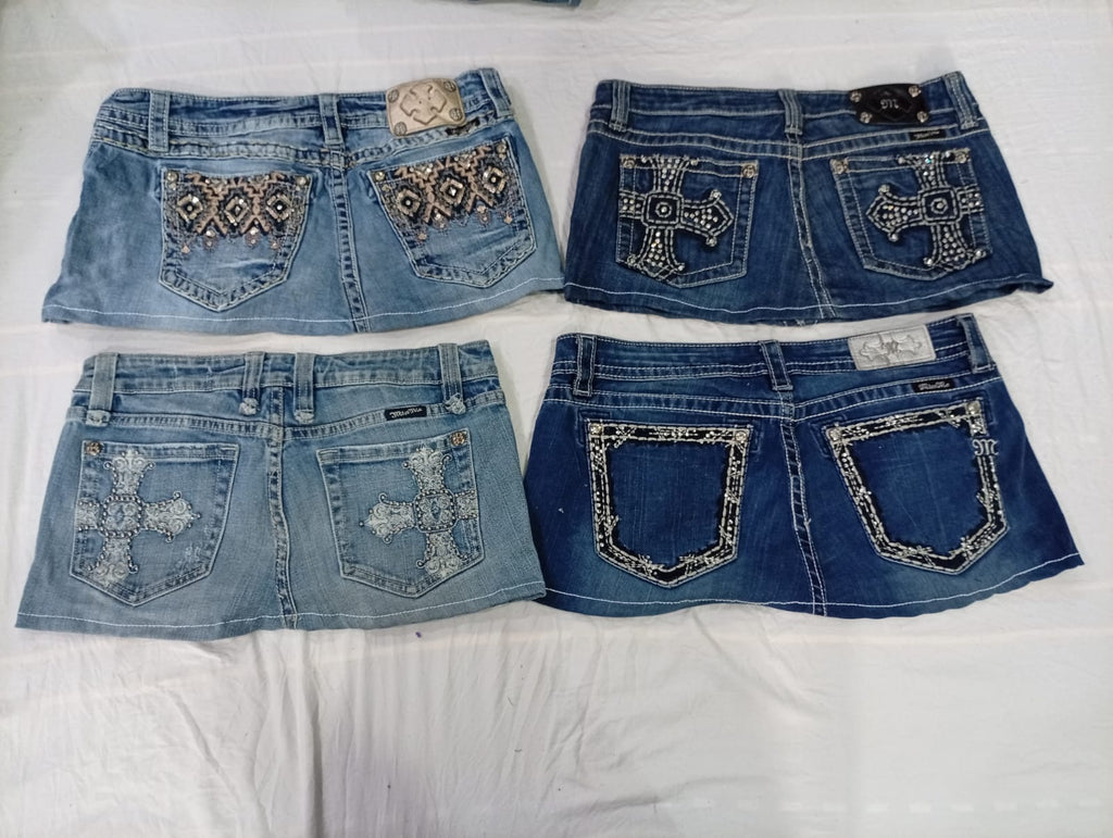 CR10821 Upcycled Miss Me Mini Denim Skirts