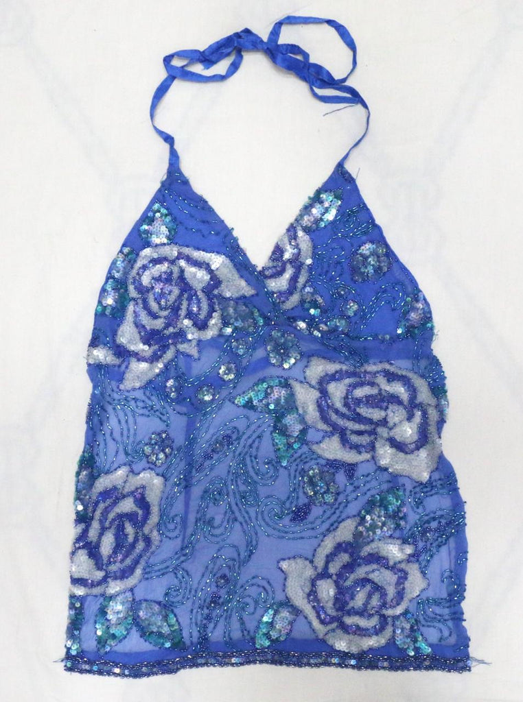 CR1891 UPCYCLED EMBELLISHED HALTER TOP