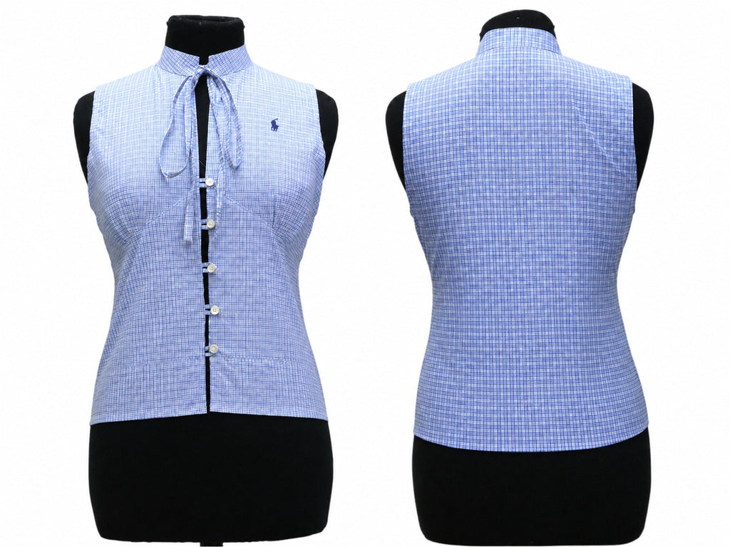 CR1909 UPCYCLED TIE-NECK SLEEVELESS SHIRT