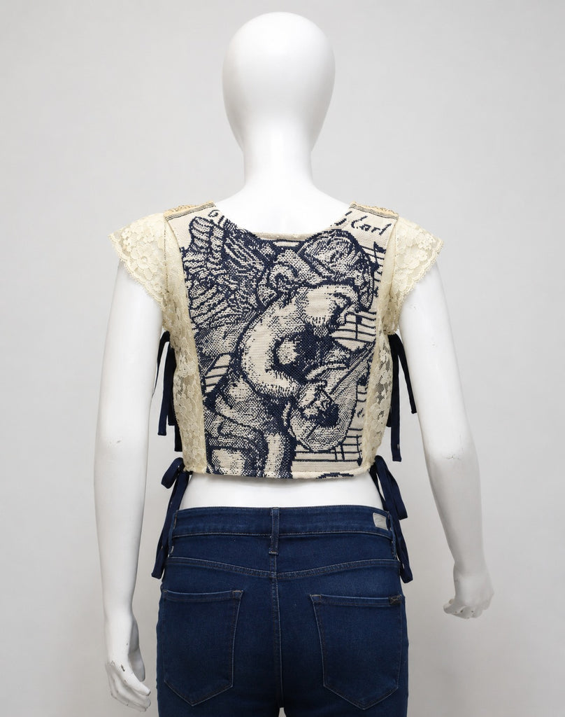 CR1907 UPCYCLED TAPESTRY LACE TIE-SIDE TOP