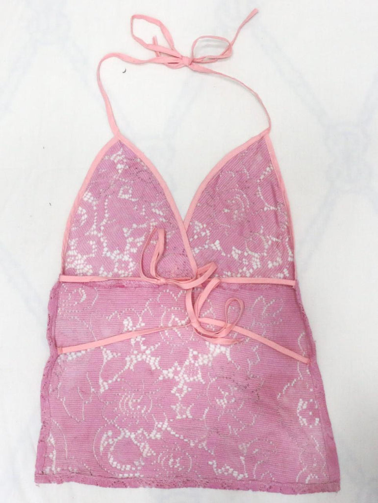 CR1889 UPCYCLED LACE HALTER TOP