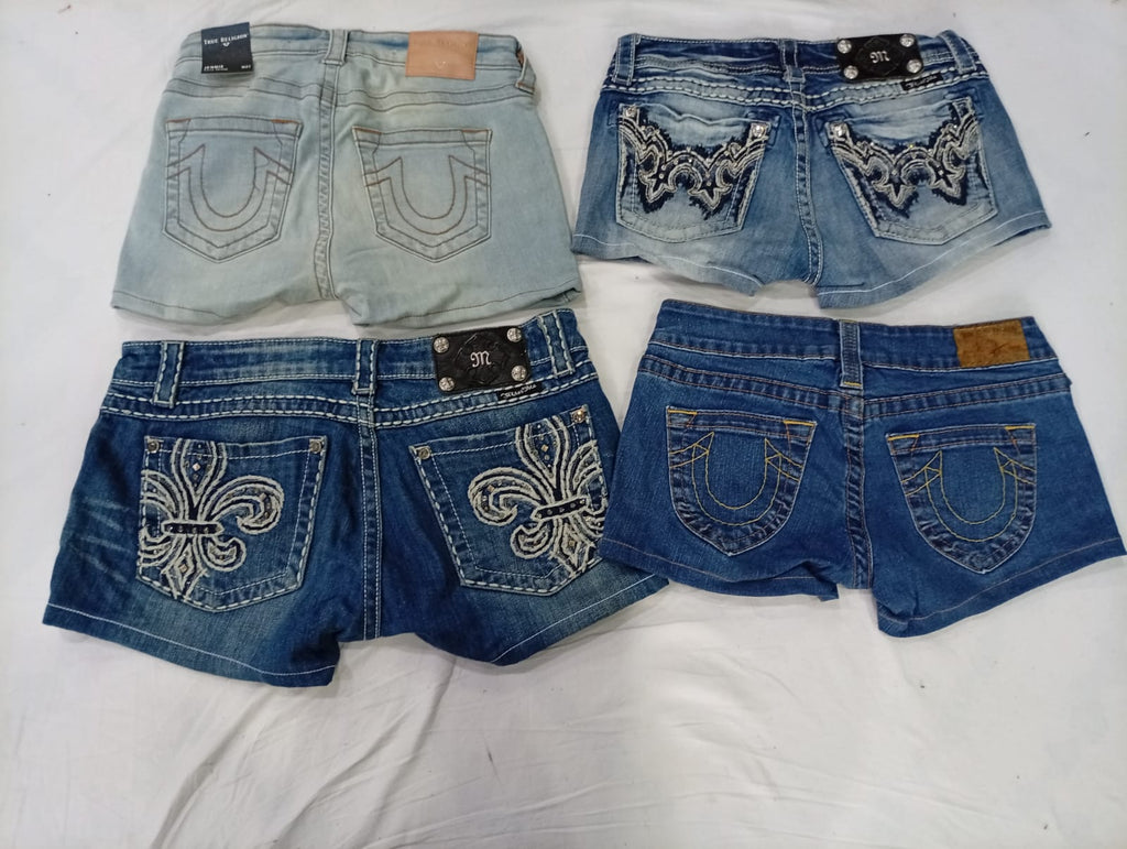 CR10074 Upcycled Mix Branded Mini Denim Shorts