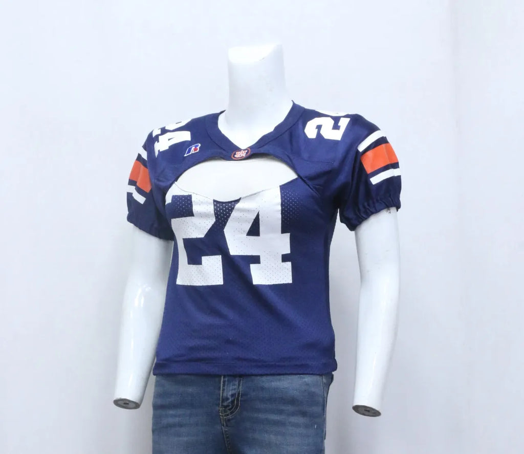 CR655 Upcycled Retro Cut-Out Football Jersey Top