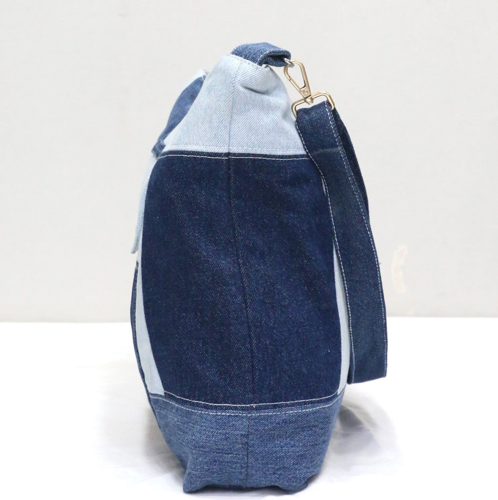 CR1833 UPCYCLED PATCHWORK DENIM CROSSBODY BAG