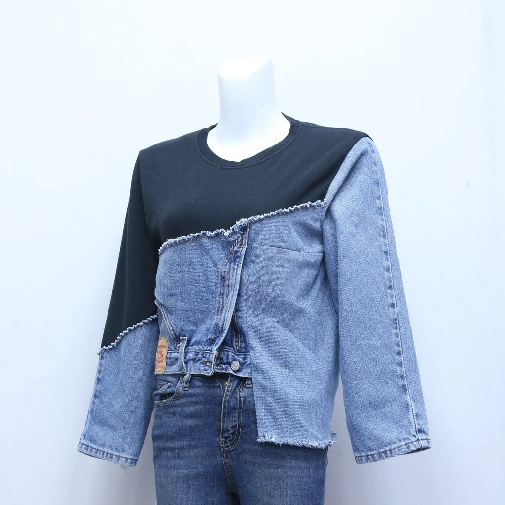 CR613 Dual Dimension” Upcycled Denim Fusion Top