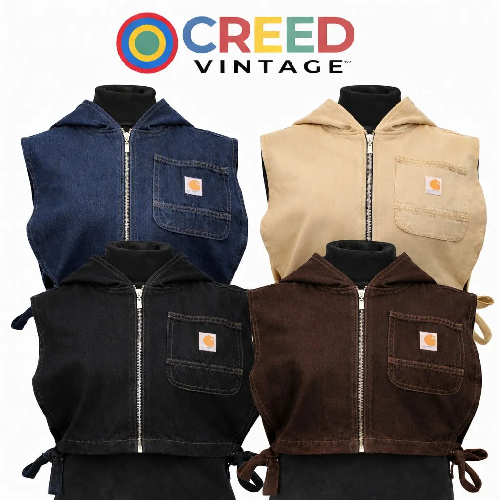 CR1116 Upcycled Cropped Hooded Denim Utility Vest