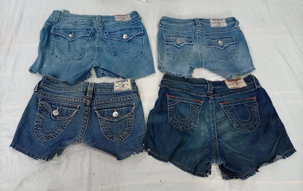 CR10846 Upcycled True Religion Mini Denim Shorts