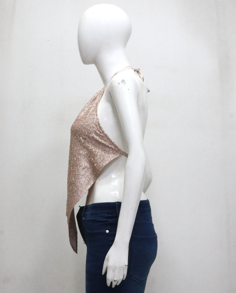 CR2015 UPCYCLED BEADED HALTER HANDKERCHIEF TOP