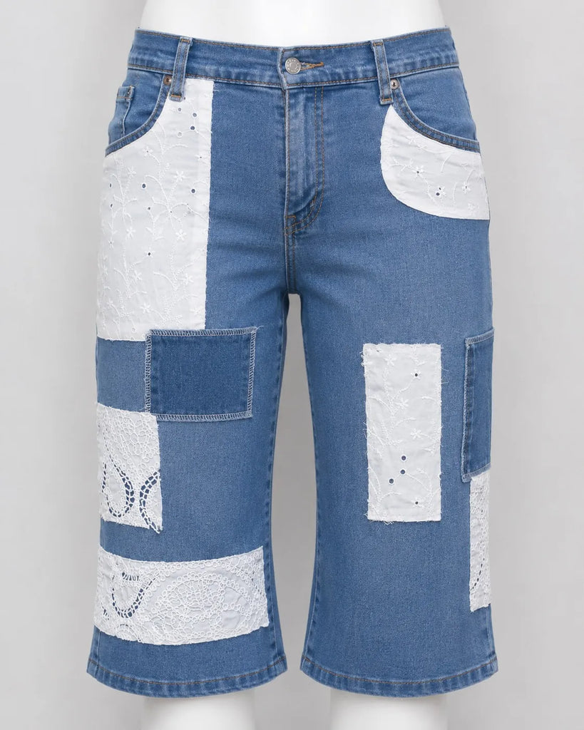 CR1583 Upcycled Lace Patch Denim Jorts