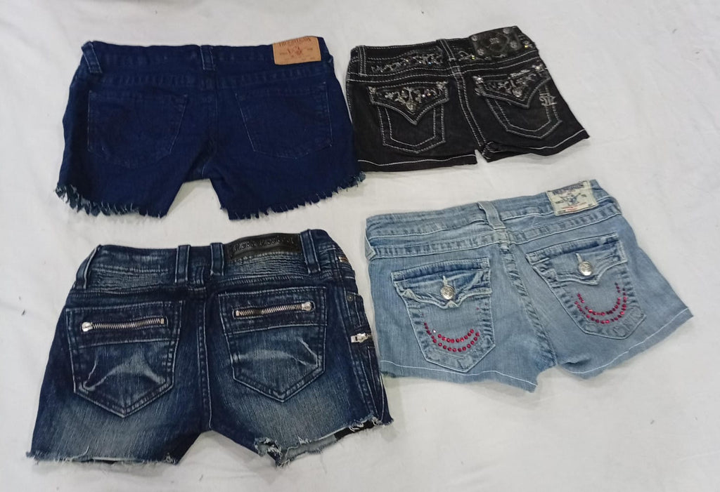 CR9346 Upcycled Mix Branded Kids Mini Denim Shorts