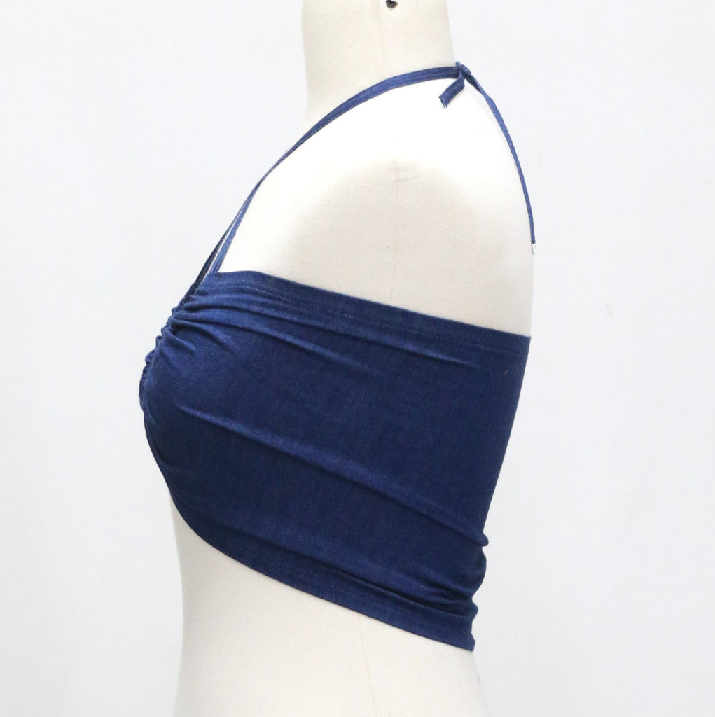 CR1956 UPCYCLED HALTER CUT-OUT CROP TOP