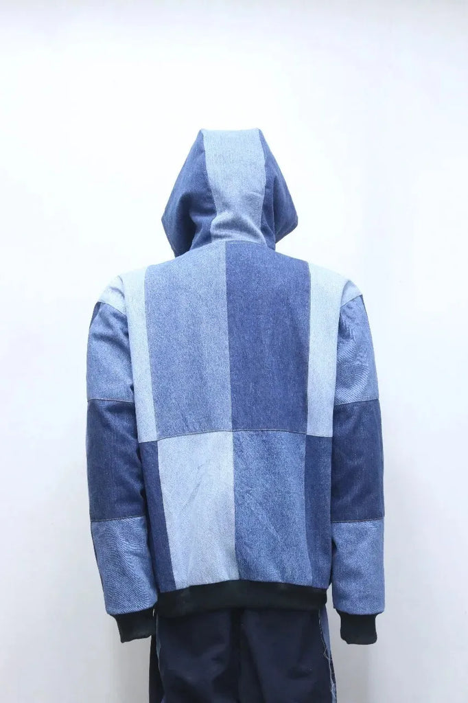 CR1152 Rework Carhartt Denim Patchwork Hoodie – Multi Tone Zip-Up