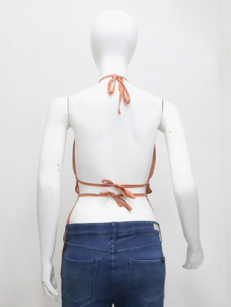 CR2026 UPCYCLED GATHERED HALTER PEPLUM TOP