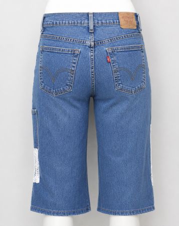 CR1951 Upcycled Lace Patch Denim Shorts