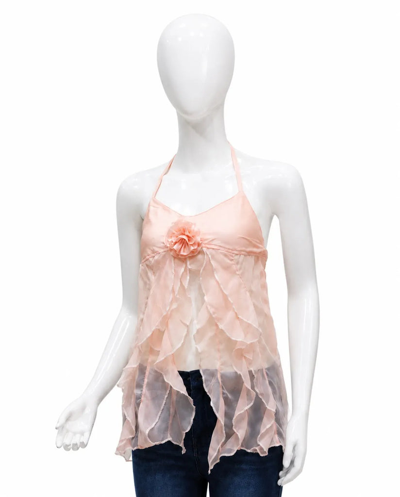CR1650 UPCYCLED HALTER RUFFLE CAMI TOP