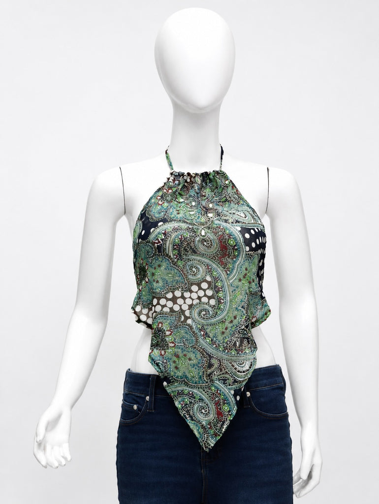 CR1924 UPCYCLED PAISLEY HALTER HANDKERCHIEF TOP