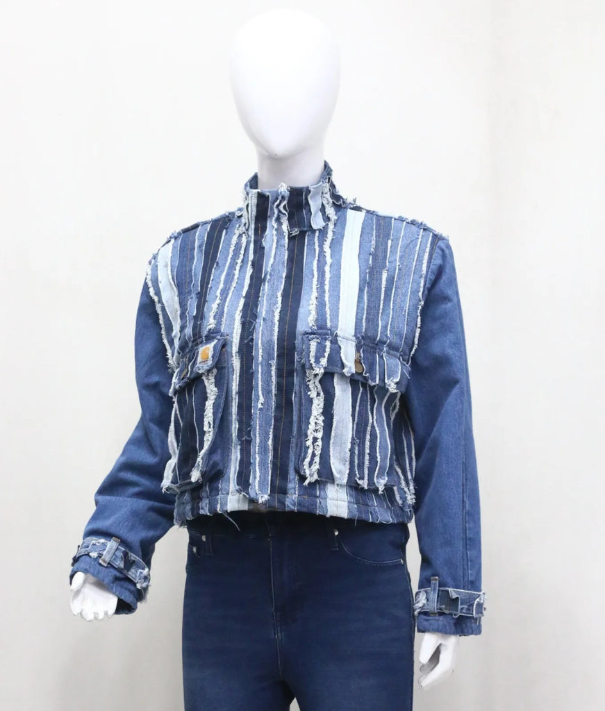 CR1189 Creed Vintage Upcycled Stripe Denim Jacket