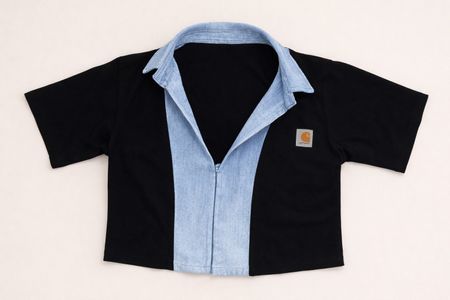 CR2131 Upcycled Denim Panel Crop Top
