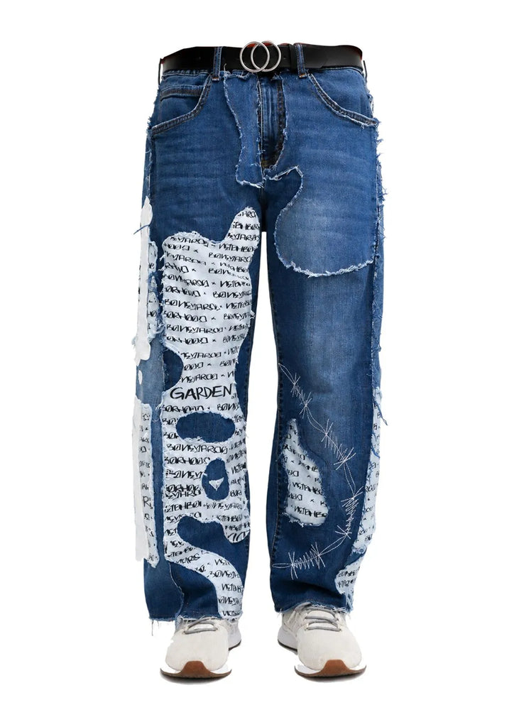 CR1591 Upcycled Graphic Patch Denim Jeans