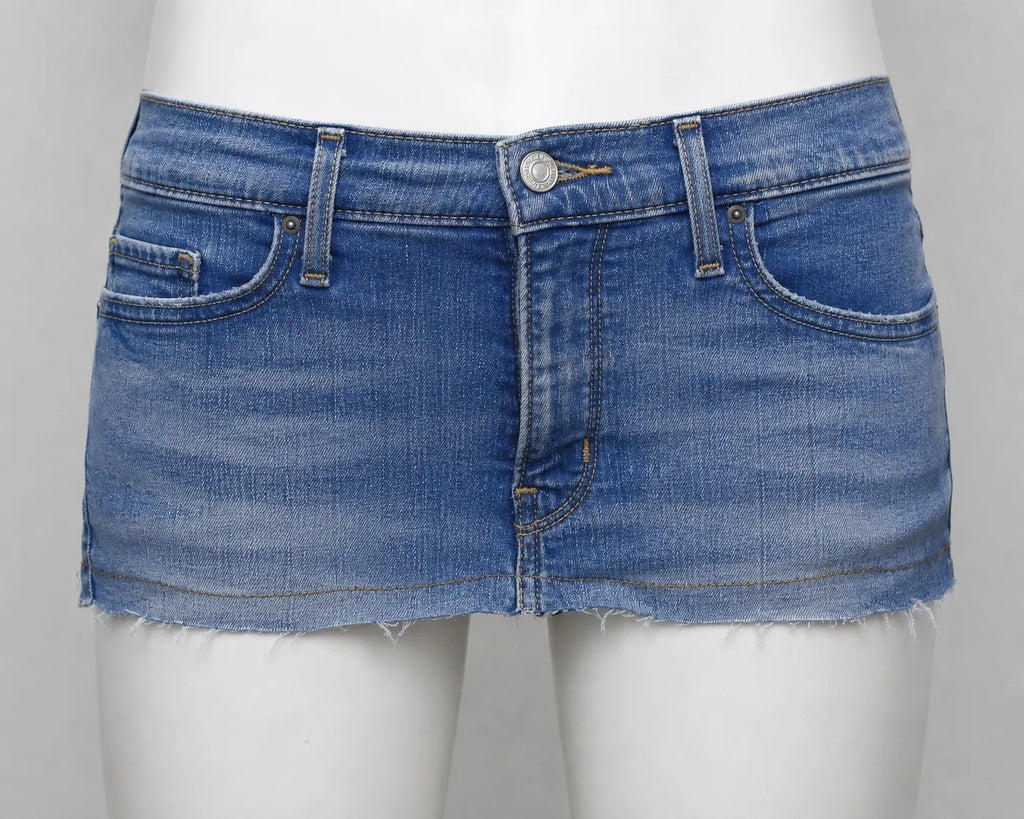 CR1708 UPCYCLED SPORT PANEL DENIM MINI SKIRT