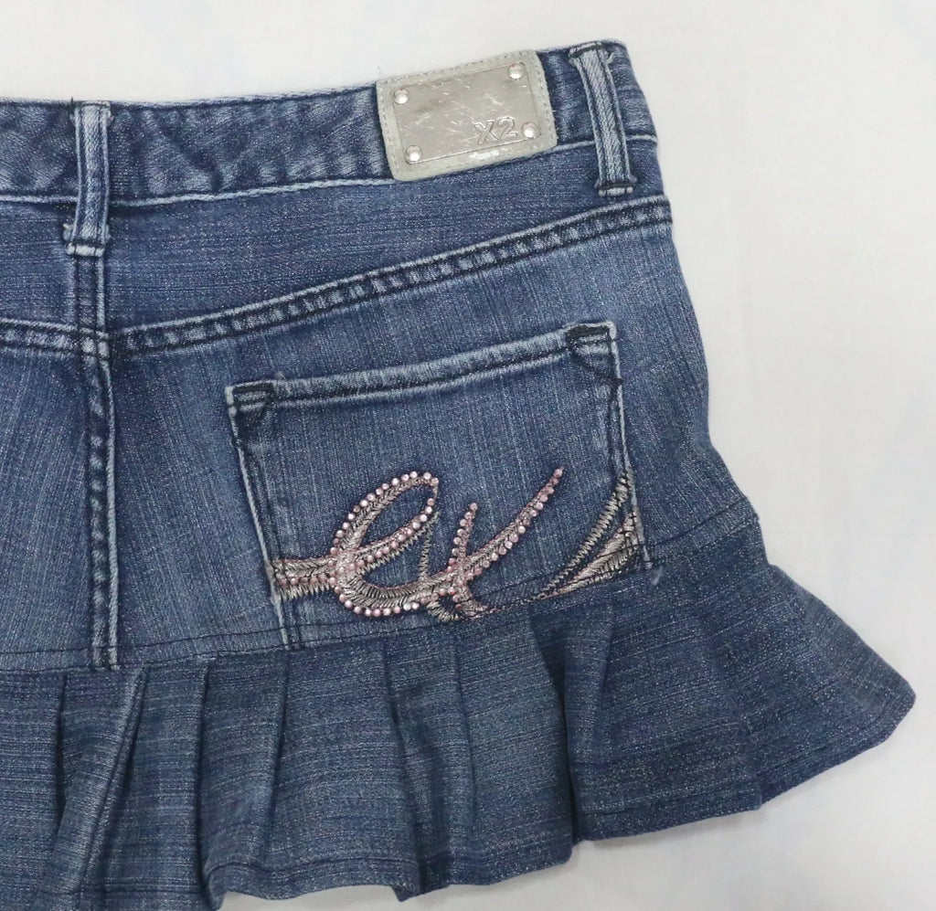 CR1676 UPCYCLED PLEATED DENIM MINI SKIRT