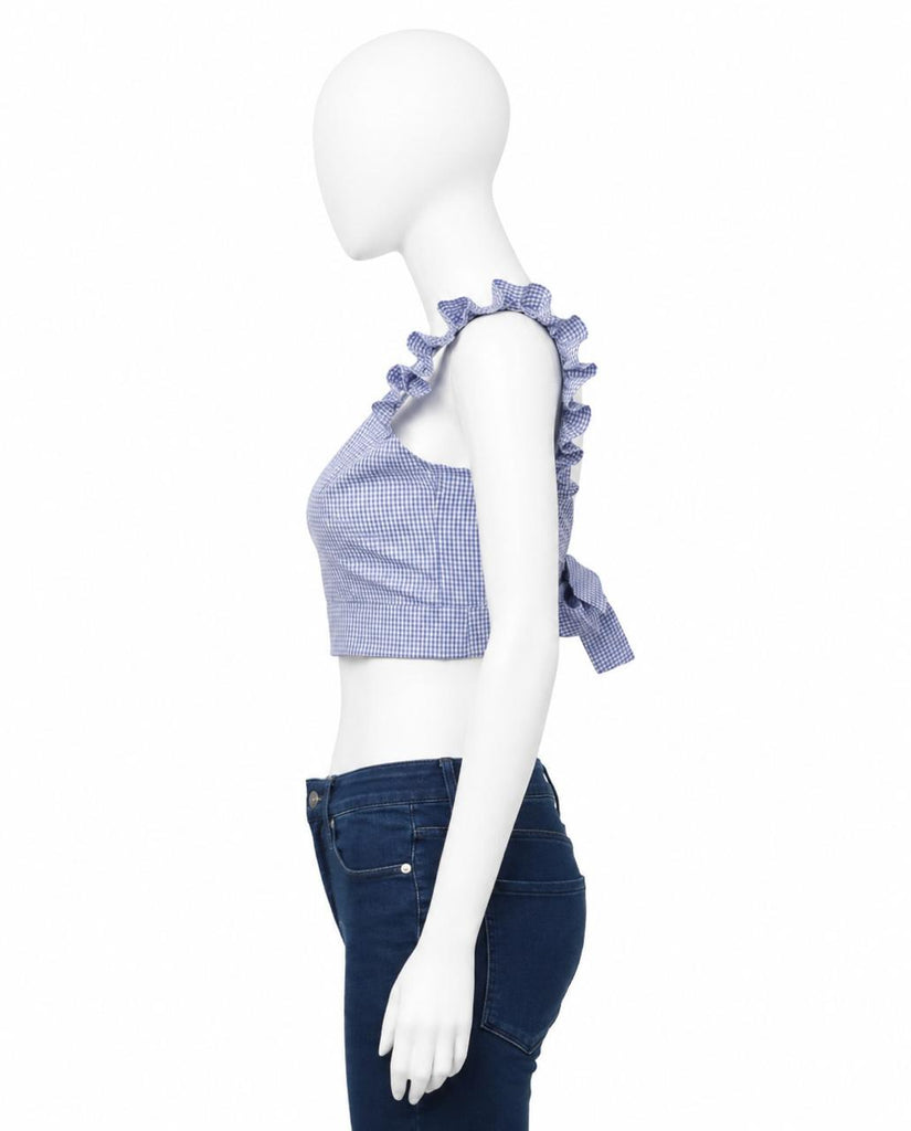CR1858 Upcycled Gingham Ruffle Top