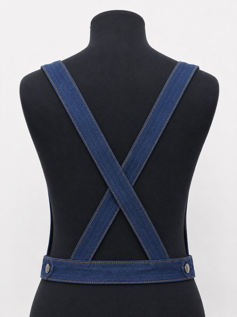 CR1850 UPCYCLED DENIM SUSPENDER CROP TOP