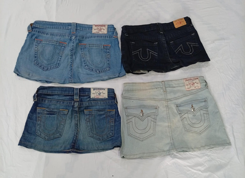 CR9368 Upcycled True Religion Mini Denim Skirts