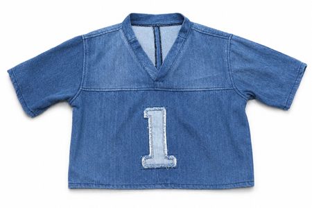 CR2147 UPCYCLED DENIM VARSITY CROP TOP