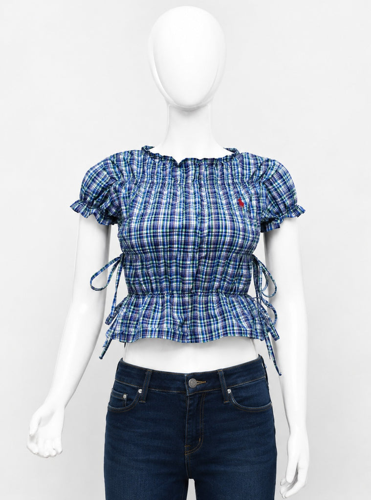CR1923 UPCYCLED RUCHED TIE-SIDE CROP TOP