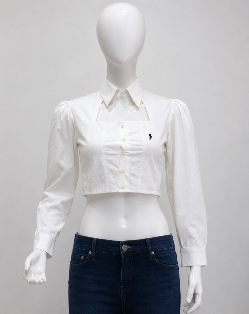 CR1994 UPCYCLED CUT-OUT PUFF-SLEEVE CROPPED SHIRT